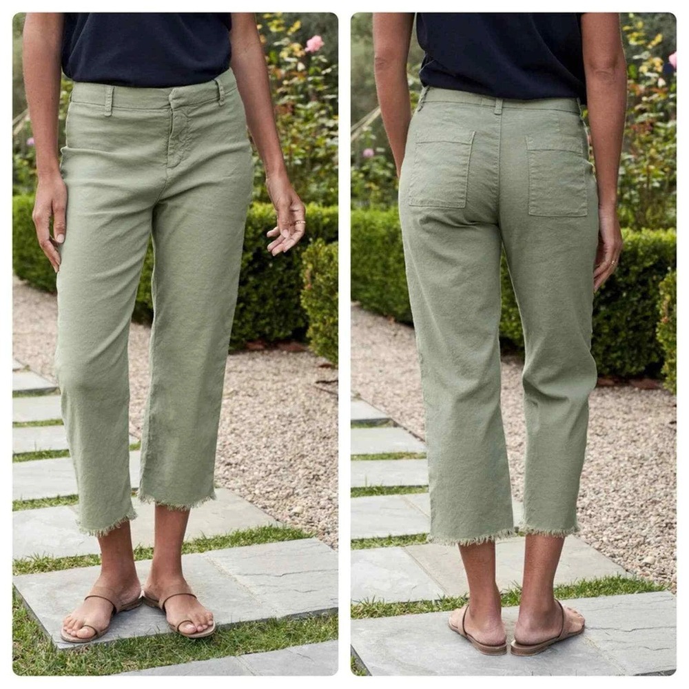 Frank & Eileen Kinsale Linen Flax Blend Sage Green Frayed Hem Pant 8 Made in USA
